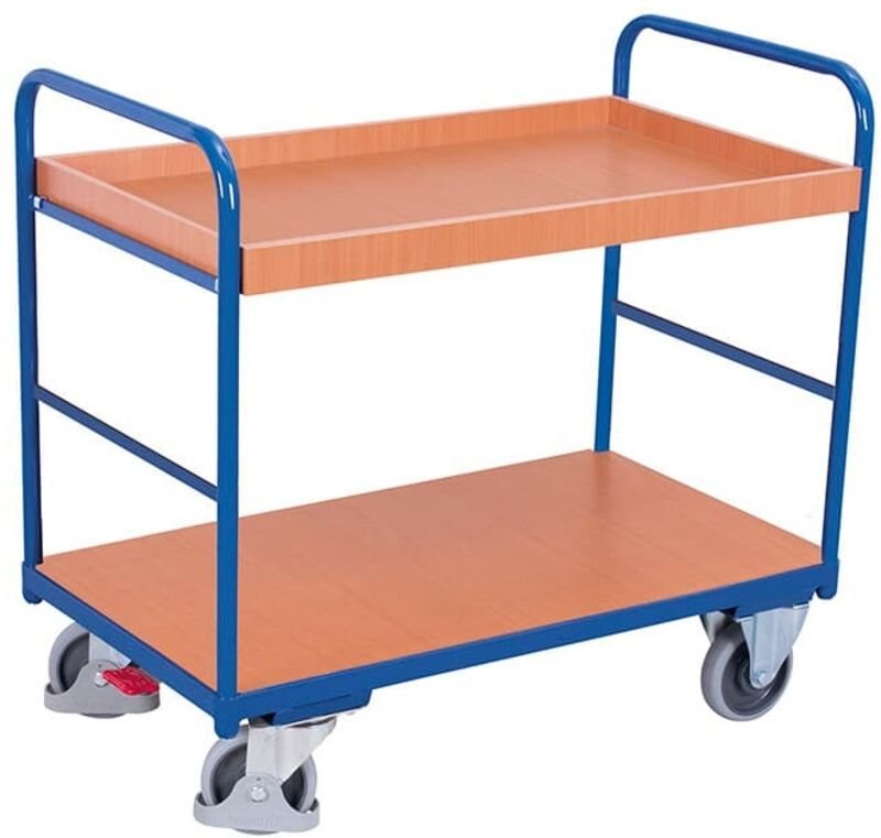 VARIOfit Etagenwagen, niedrig mit 2 Ladeflächen und Rand 965x655mm