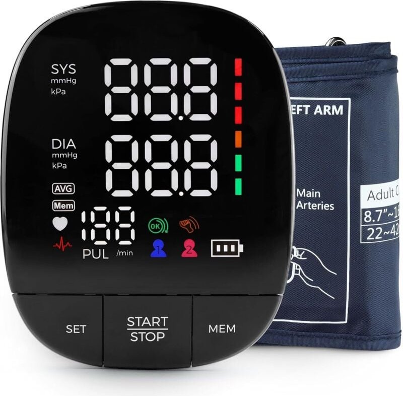 Thumbnail - Elektronisches Oberarm-Blutdruckmessgerät, zeigt die Herzfrequenz an, einfache 1-Touch-Bedienung, Dual-Benutzerspeicher,...