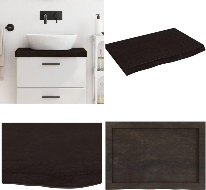 Waschtischplatte Dunkelbraun 60x40x(2-6)cm Massivholz Behandelt - Waschtischplatte - Eiche - Holzarbeitsplatte - Badreno...