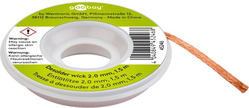 Fixpoint - Entlötlitze 2 mm zur Entfernung von Lötzinn an Lötstellen 1,5 m, reiner Kupfer, gute Wärmeleitfähigkeit.