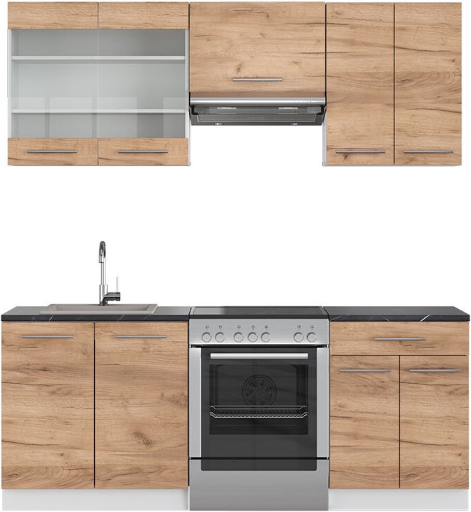 Vicco - Küchenzeile Fame-Line, Goldkraft Eiche/Weiß, 200 cm ohne Arbeitsplatte