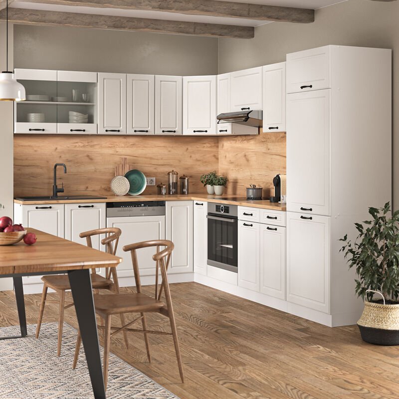 Vicco - Eckküche R-Line, Weiß Landhaus/Weiß, 227 x 287 cm ohne Arbeitsplatte