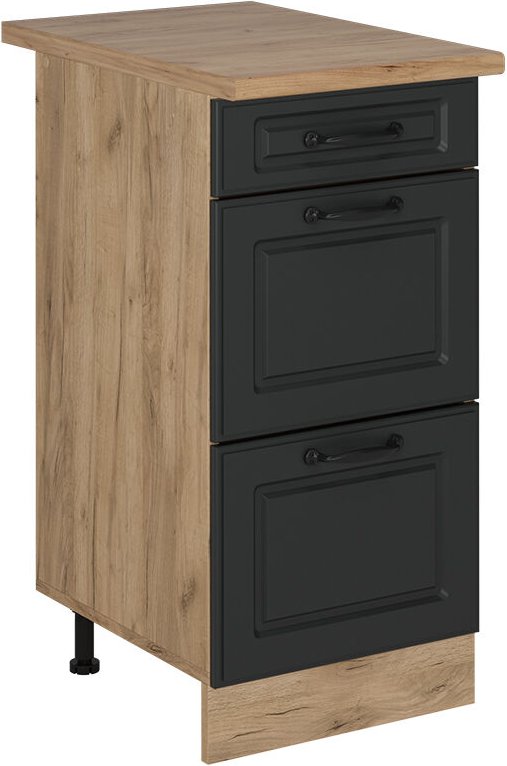 Küchenunterschrank R-Line, Anthrazit Landhaus, 40 cm mit Schubladen, ap Eiche Vicco