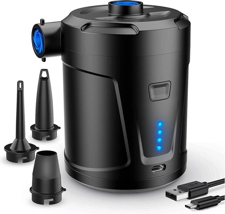 Thumbnail - Sollbry - Elektrische Luftpumpe, 5200 mAh wiederaufladbarer Akku, Luftmatratzen-Inflator mit 3 Luftdüsen, schneller Infl...