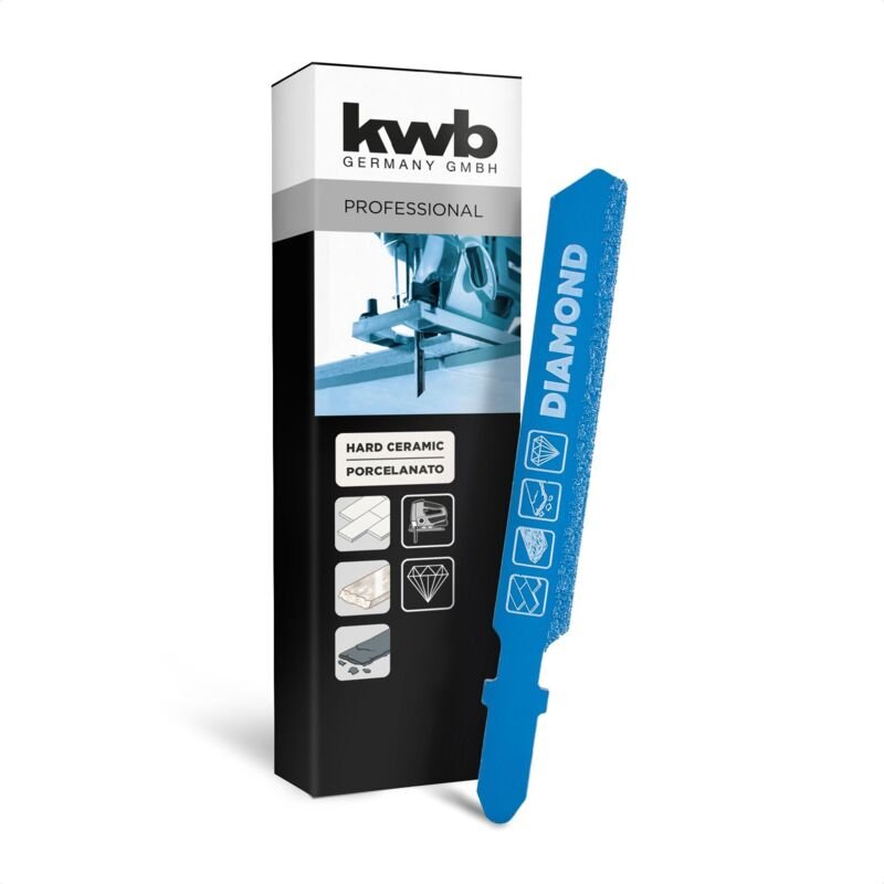 KWB - Stichsägeblatt, diamantbestreut (Universal Einnockenschaft (T-Schaft), für Feinsteinzeug, Marmor, Schiefer, Porzel...