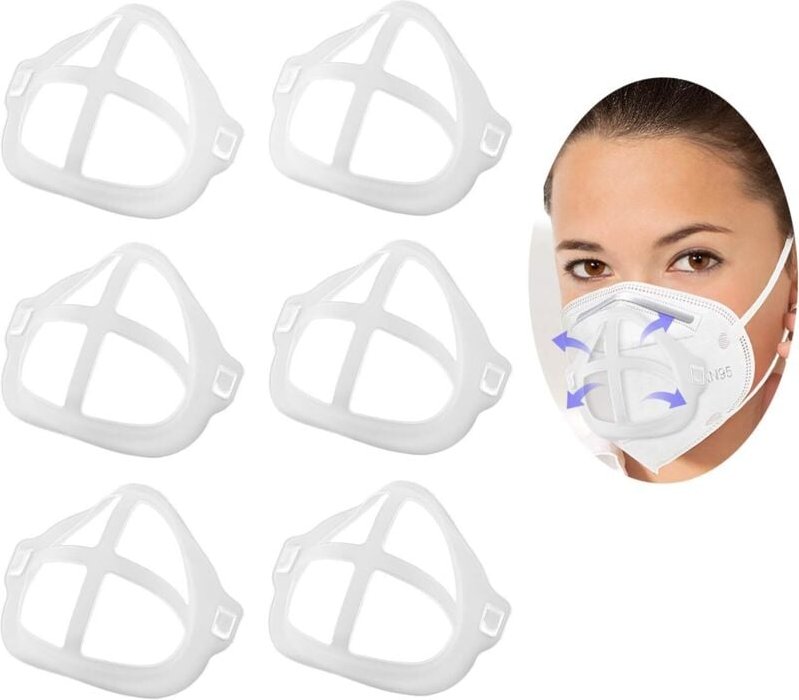 6 Stück wiederverwendbare und waschbare 3D-Rahmen, Stützrahmen für Gesichtsabdeckungen aus Silikon für Masken-Innenhalte...