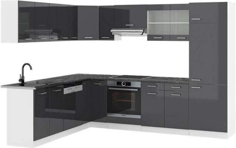 Vicco - Eckküche R-Line, Anthrazit Hochglanz/Weiß, 227 x 287 cm , ap Anthrazit