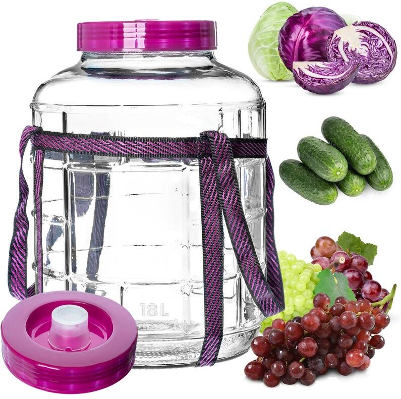 Kadax - Gärballon, Glasballon mit Deckel aus Kunststoff, Weinballon, 18L