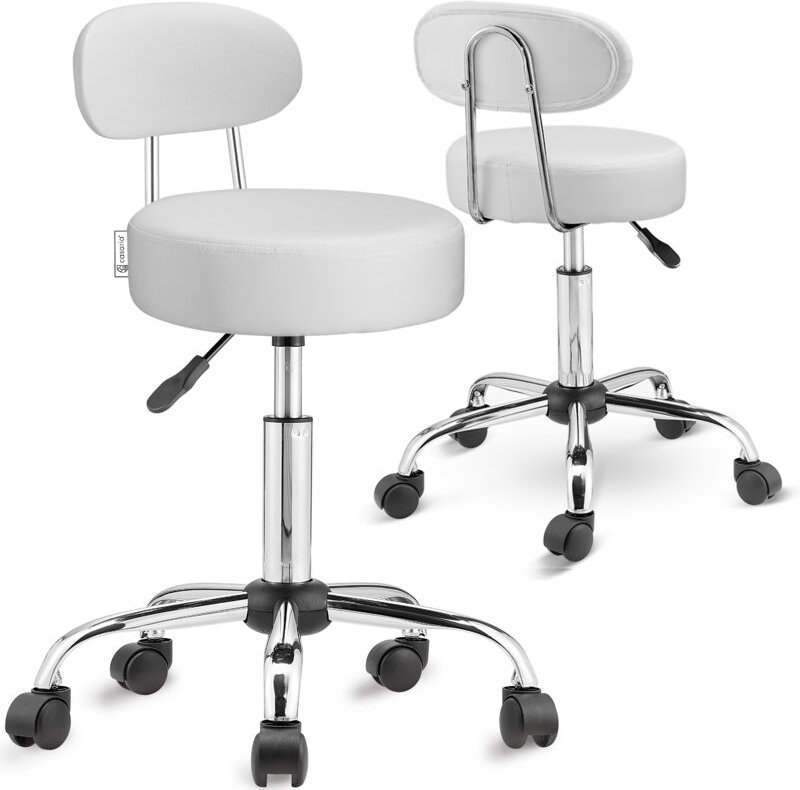 Rollhocker mit Lehne Höhenverstellbar 10cm Polsterung 360°C Drehbar 46-60cm Sitzhöhe Küche Bürohocker Drehhocker Arbeits...