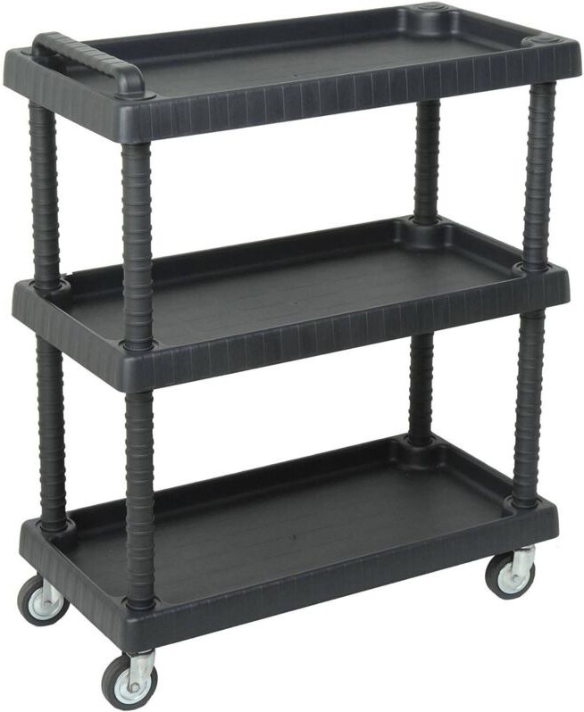 Mehrzweck 3 Shelle Polypropylenwagen mit Rädern, Radregal, 100% Made in Italy, 76x16h38 cm, Anthrazitfarbe - Dmora