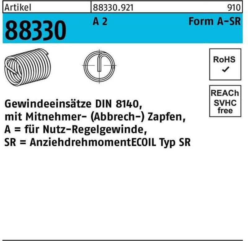 Thumbnail - Amecoil - Gewindeeinsatz r 88330 FormA M24x 36 a 2 10 Stück 10 Stk