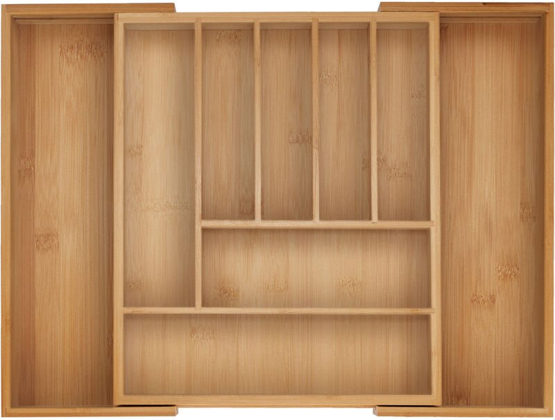 Relaxdays - Besteckkasten, 7–9 Fächer, ausziehbarer Besteck Schubladeneinsatz, HxBxT: 5 x 28-44,5 x 33,5 cm, Bambus, nat...
