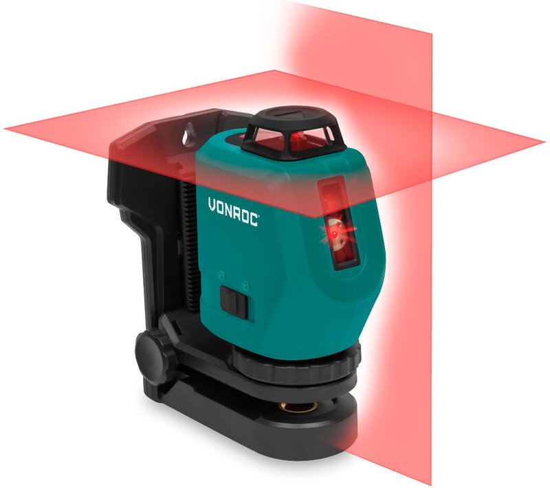 Vonroc - 360° Akku-Kreuzlinienlaser - Rot – 4V - 2600mAh - Selbstnivellierend – 20 Meter Reichweite - Inkl. Halterung, U...