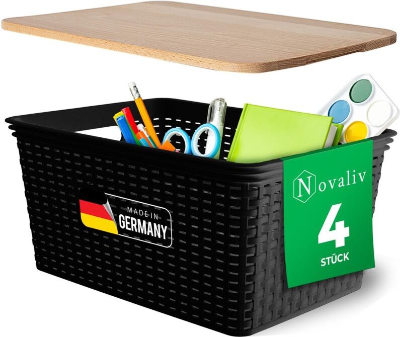 Novaliv - 4x Aufbewahrungsbox 4x Aufbewahrungsbox, 4x Holzdeckel