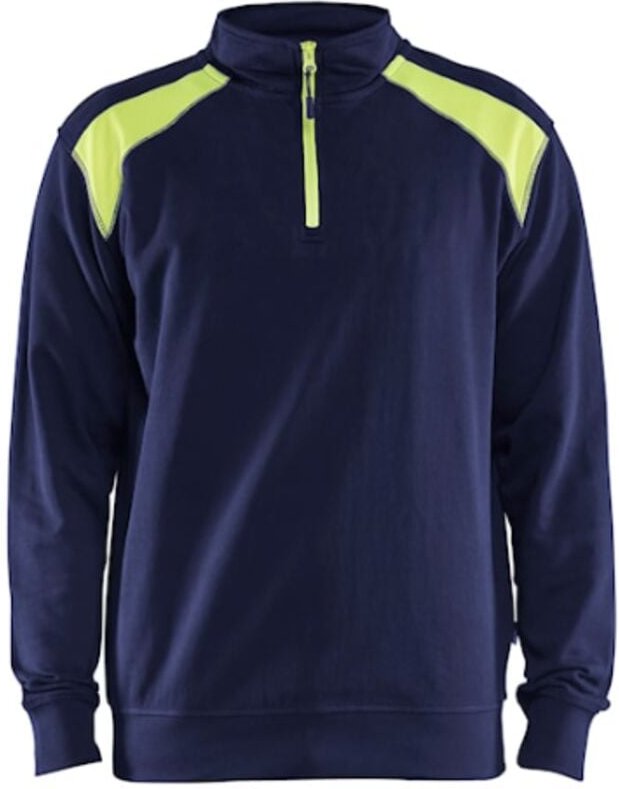 Arbeits-Sweatshirt mit Lkw-Kragen, zweifarbig 3353 – Dunkelmarine/Neongelb 4XL