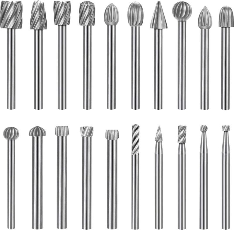20-teiliges Frässtift-Set, Hartmetall-Frässtift-Set, HSS-Frässtifte, kompatibel mit Dremel, 1/8 Zoll (3 mm) Schaft, Dreh...