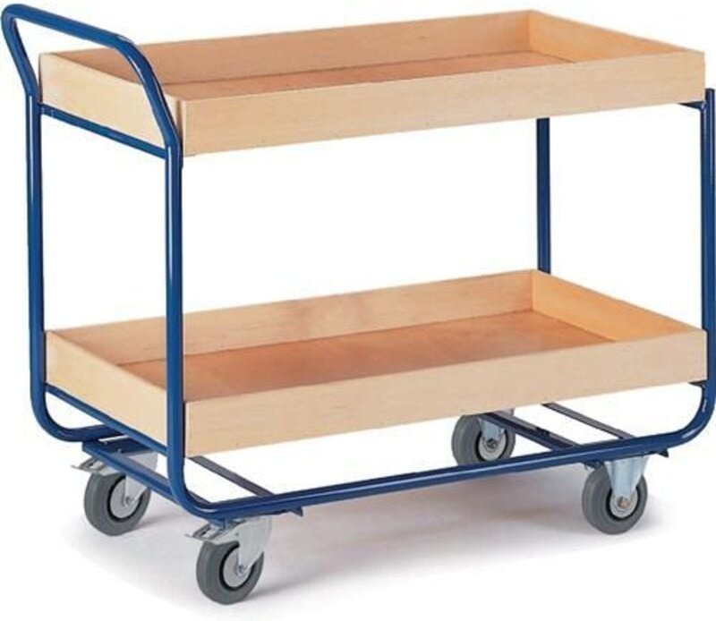Rollcart Tischwagen mit 2 Etagen 775x475mm Buchedekor 80mm Rand