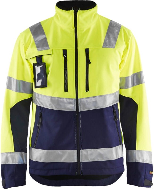 Thumbnail - Hochsichtbare Softshell-Arbeitsjacke 4900 - Neon Gelb / Marine L