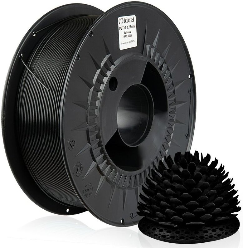 20 x Midori 3D Drucker 1,75mm petg Filament 1kg Spule Rolle Premium Schwarz RAL9005