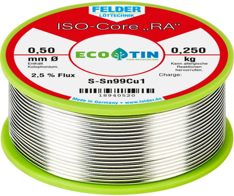Felder ISO-Core "RA" Sn99Cu1 Lötzinn, bleifrei Spule Sn99,3Cu0,7 0.250 kg 0.5 mm