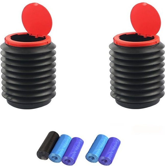 2 Stück tragbarer Mülleimer, einziehbarer Auto-Eimer, mit 100 Müllbeuteln, faltbarer Auto-Mülleimer, multifunktionale Au...