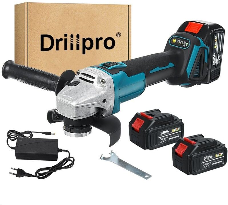 Drillpro - 18 v 20000 U/min 125 mm Akku-Winkelschleifer mit 2 Batterien Fantablau
