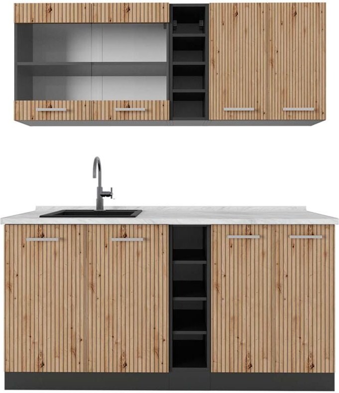Thumbnail - Vicco - Singleküche R-Line, Artisan Eiche/Anthrazit, 160 cm , ap Marmor