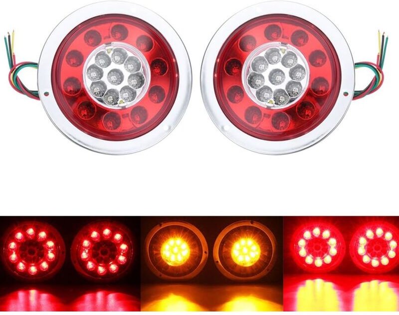 2er-Pack runde Rückleuchten mit 19 LEDs, bernsteinfarben, rot, für LKW-Anhänger, LKW-Rückleuchten, Blinker, 10–30 v, Sil...