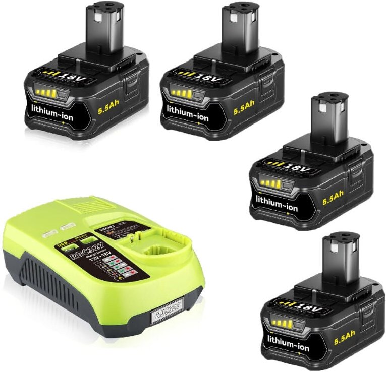Thumbnail - Pdstation - 4er-Pack 5,5 Ah P108 Lithium-Ionen-Akkus, kompatibel mit Ryobi 18 v (0ne+) P102, P103, P105, P107, P108, P10...