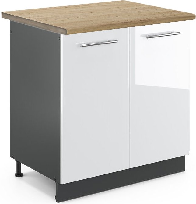 Vicco - Küchenschränke Fame-Line, Weiß Hochglanz, 80 cm , ap Eiche