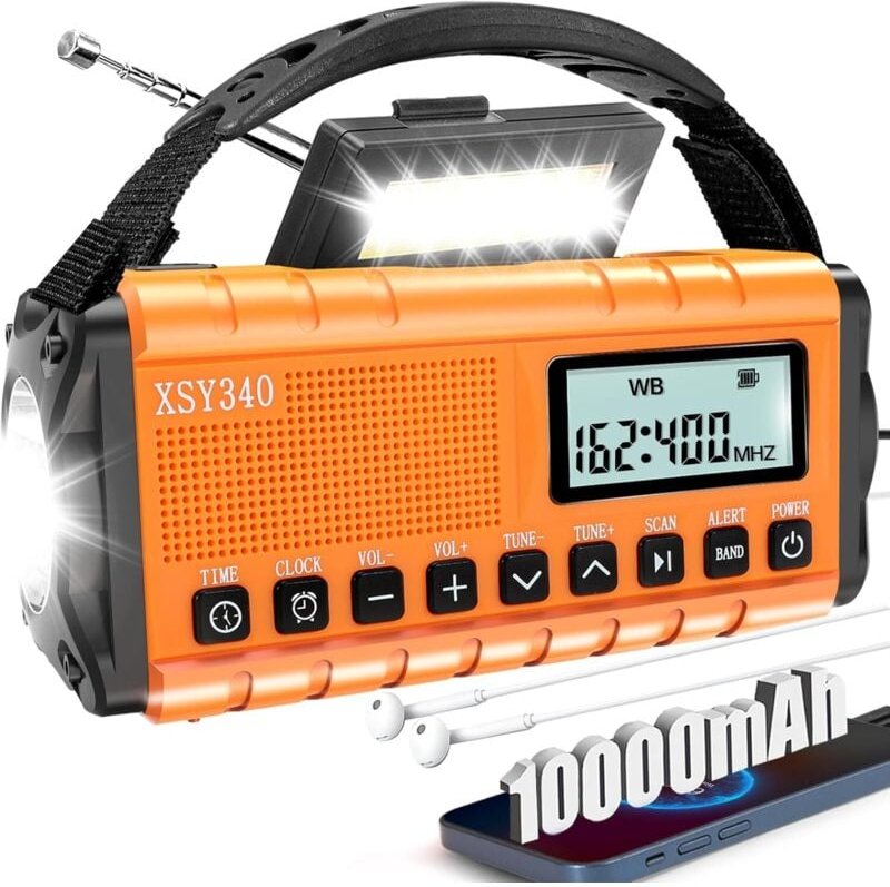 37000 mWh Notfallradio mit Wetteralarm, tragbar mit Handkurbel, AM/FM-Digital-Überlebensradio, Wecker, SOS-Notfalltasche...
