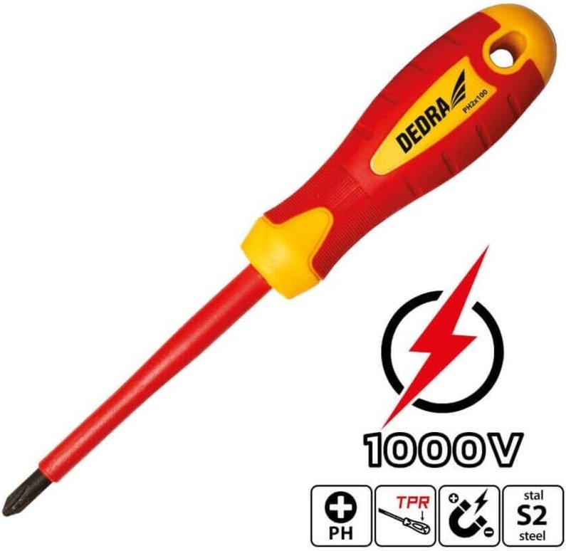 Thumbnail - DEDRA Isolierter Schraubendreher PH0 x 60 mm – VDE 1000 V, ergonomisch