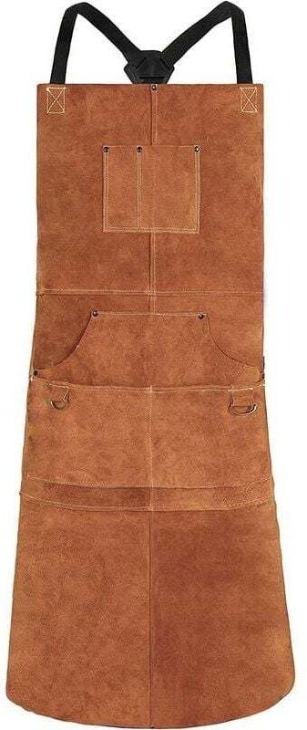 Schweißerschürze, Rindsleder-Arbeitsschürze mit 6 Taschen, 61 x 91 cm, multifunktionale Küchenschürze, verstellbare Träg...