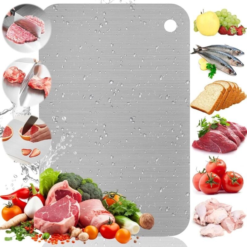 Thumbnail - Titan-Schneidebrett, 30 20 cm Titan-Schneidebrett, Edelstahl-Schneidebrett, geeignet für Fleisch, Obst und Gemüse