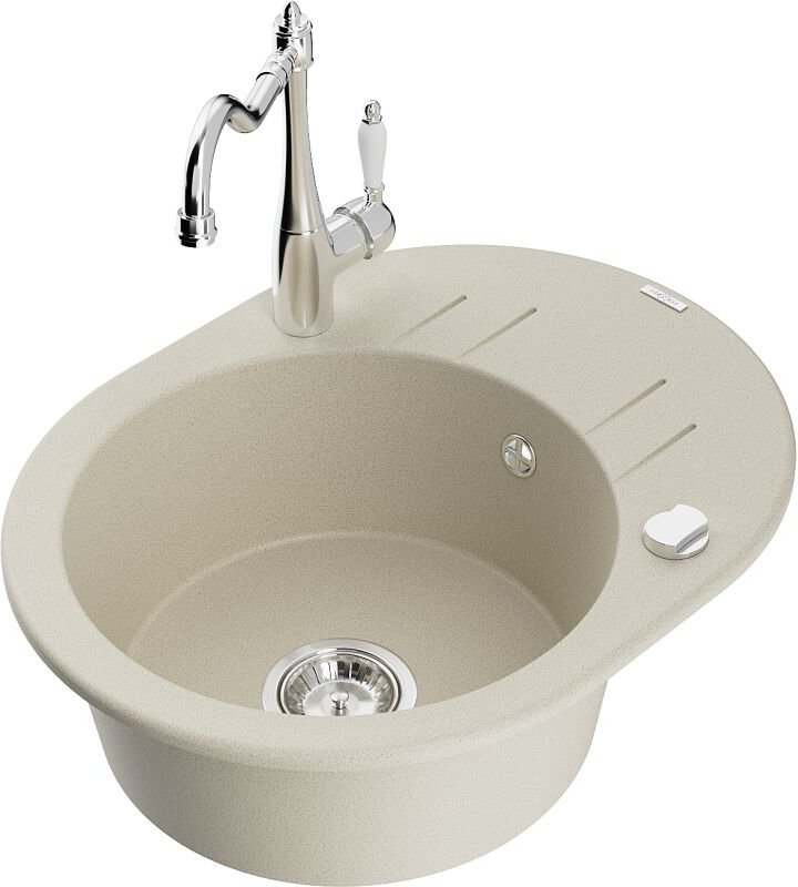 Kevin 1 Becken-Granitspüle mit Abtropffl√§che und Mischbatterie Carla, Beige - 6517-69-670700-00 - Mexen