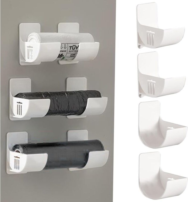 Lablanc - Müllbeutelhalter, 4-teiliger Müllbeutelspender zur Wandmontage, selbstklebender Müllbeutelspender, längenverst...