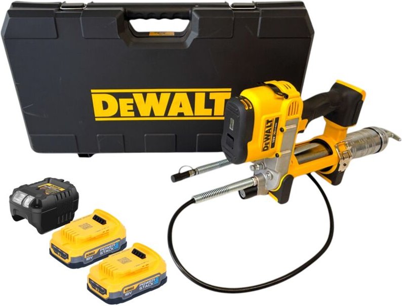 DeWalt DCGG 571 E2K Akku Fettpresse 18 V + 2x Powerstack Akku 1,7 Ah + Ladegerät