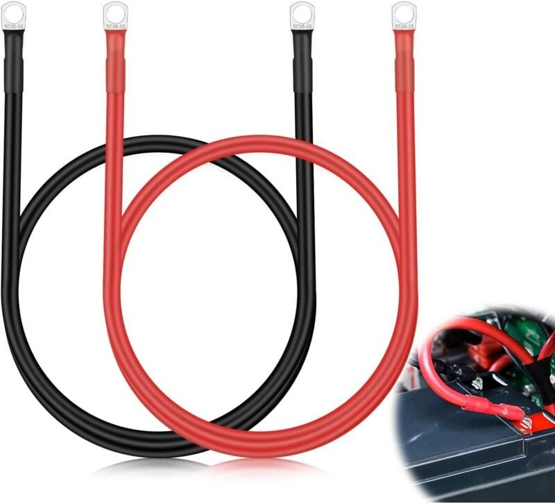 Ahlsen - Batterie-Wechselrichterkabel, 50 cm, Autobatteriekabel, rotes und schwarzes Batteriekabel mit Ringkabelschuhen,...