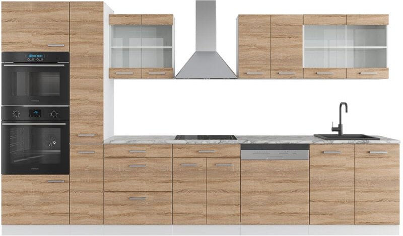 Thumbnail - Vicco - Küchenzeile R-Line, Sonoma/Weiß, 350 cm mit Hochschrank, ohne Arbeitsplatte
