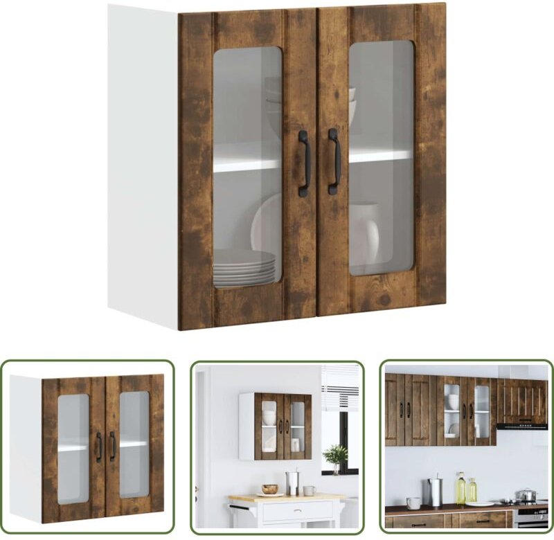The Living Store - vidaXL Küchen-Hängeschrank mit Glastür Räuchereiche Holzwerkstoff