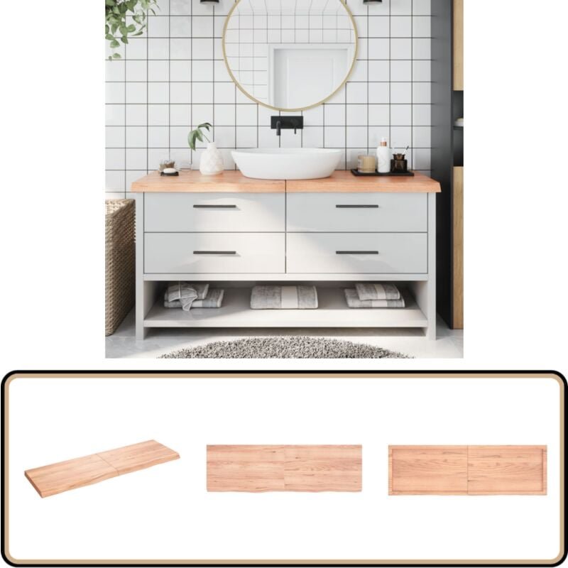 Thumbnail - Waschtischplatte Hellbraun 160x50x(2-6) cm Massivholz Behandelt - Waschtischplatte - Eiche - Holzarbeitsplatte - Badreno...