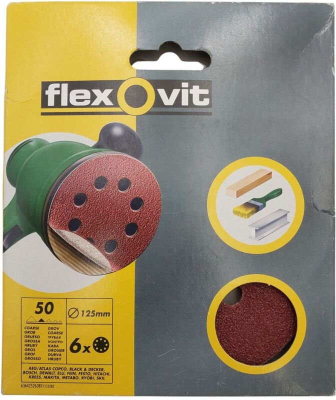 6x Schleifscheiben mit Klettverschluss ø 125mm Schleifpapier Körnung 50 gelocht