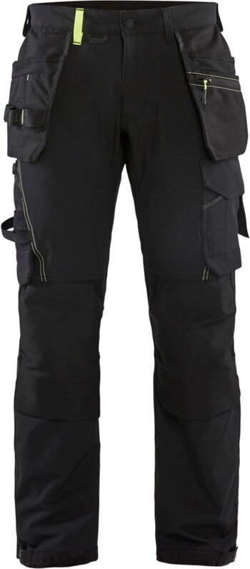 Arbeits-Hose Handwerker Stretch 4D 1522 - Schwarz/Neongelb S - FR(40) - SE(C46) - Kurz