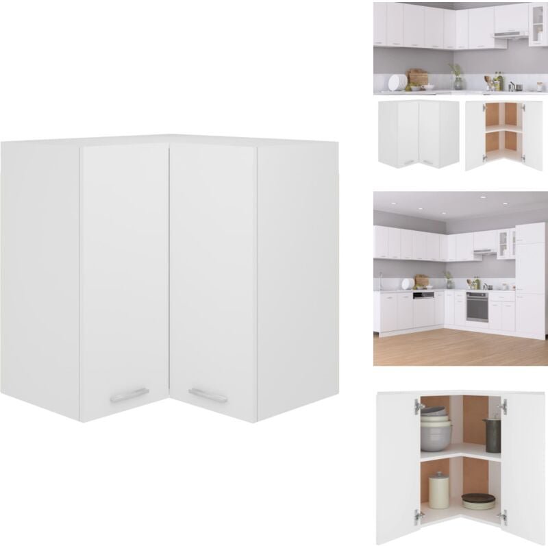 Eckhängeschrank Weiß 57x57x60 cm Holzwerkstoff - Küchenregal - Eckschrank - Holzschrank - Weißer Schrank - Aufbewahrungs...