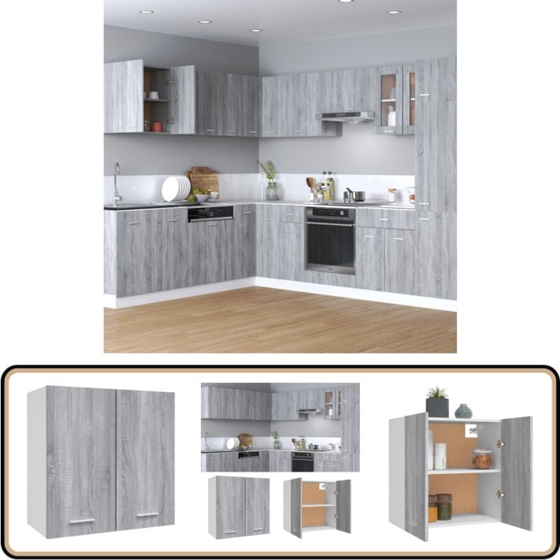 Hängeschrank Grau Sonoma 60x31x60 cm Holzwerkstoff - Küchenregal - Hängeschrank - Grau - Holzküche - Wohnzimmerorganisat...