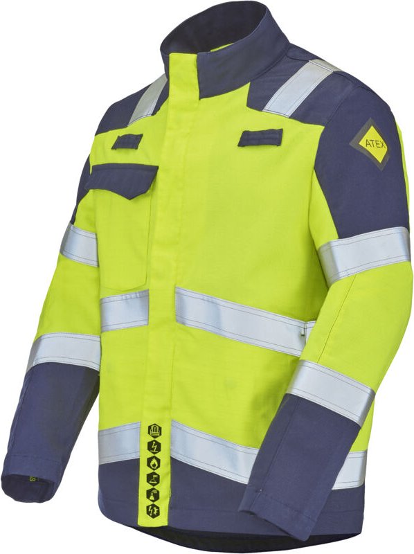 Thumbnail - Lichtschutzjacke in Neon-Gelb / Marineblau XL