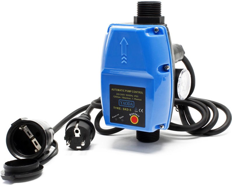 Wiltec - Druckschalter mit Kabel SKD-5 230V bis 10 bar, Druckwächter mit Trockenlaufschutz für Hauswasserwerke und Pumpe...