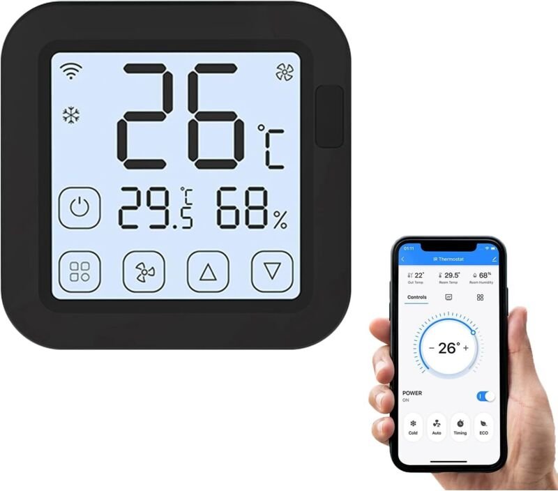 Wifi a Conditioner Controller Thermostat mit Display App-Steuerung Temperatur-Feuchtigkeitssensor Kompatibel mit Alexa H...
