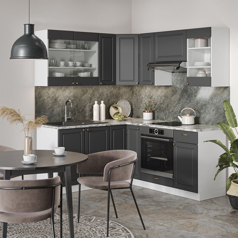 Vicco - Eckküche Fame-Line, Anthrazit-Gold/Weiß, 160 x 190 cm , ap Anthrazit