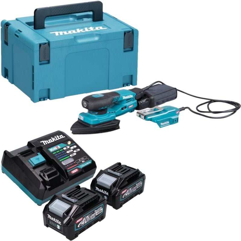 Makita BO 006 CGM201 Akku Deltaschleifer 40 V max. 100 x 150 mm 3,0 mm Hub Brushless + 2x Akku 4,0 Ah + Ladegerät + Makp...